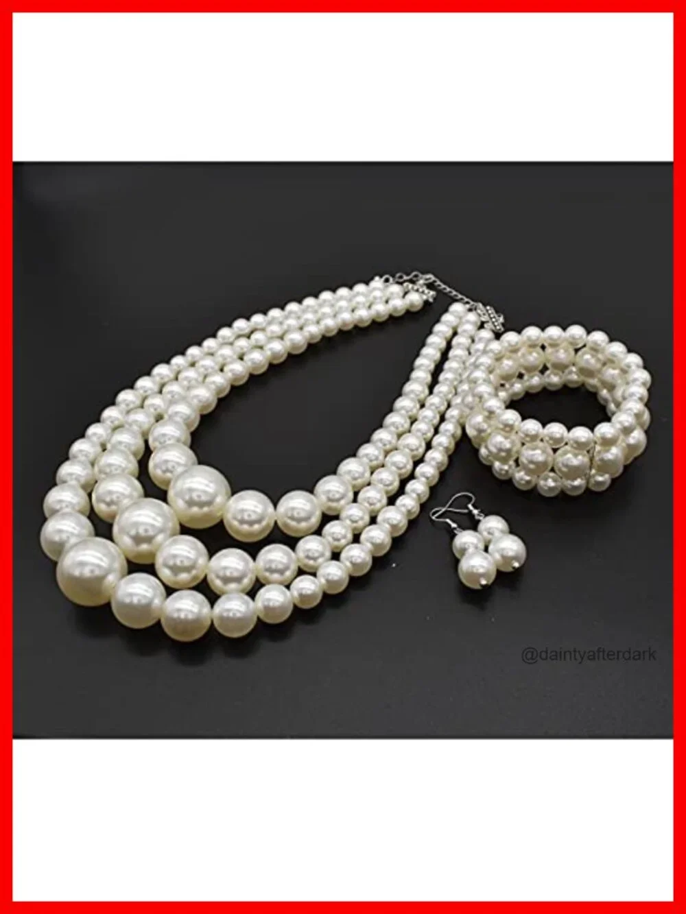 Chunky Faux Pearl Necklace and Earring Set - 1920s Gatsby Accessories